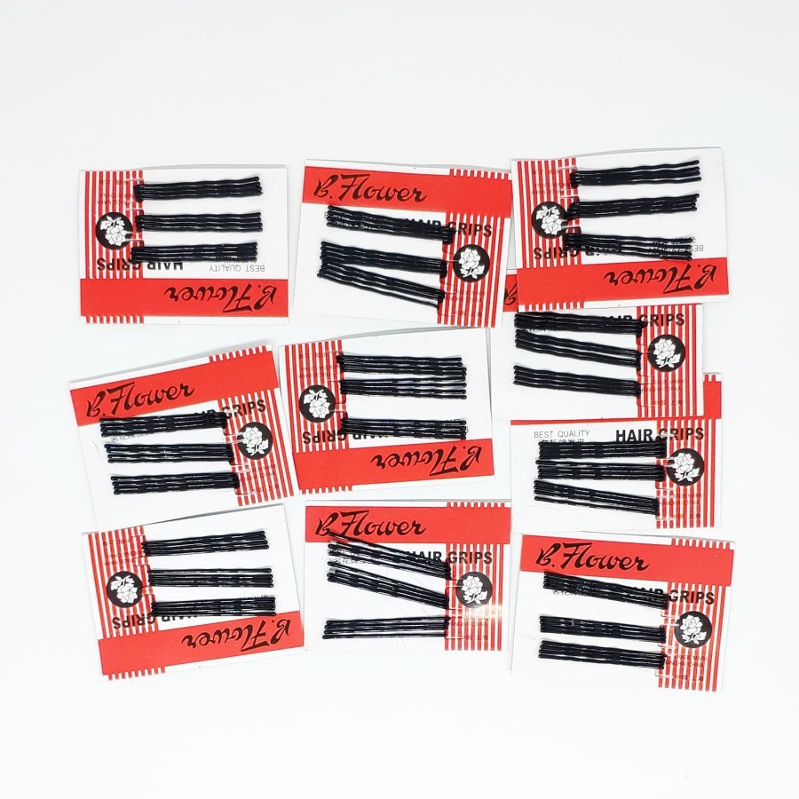 3 lembar Jepitan Rambut Lidi Hitam Kecil Tumpul Hair Grips Flower Brand 4 cm 12 pcs/lembar