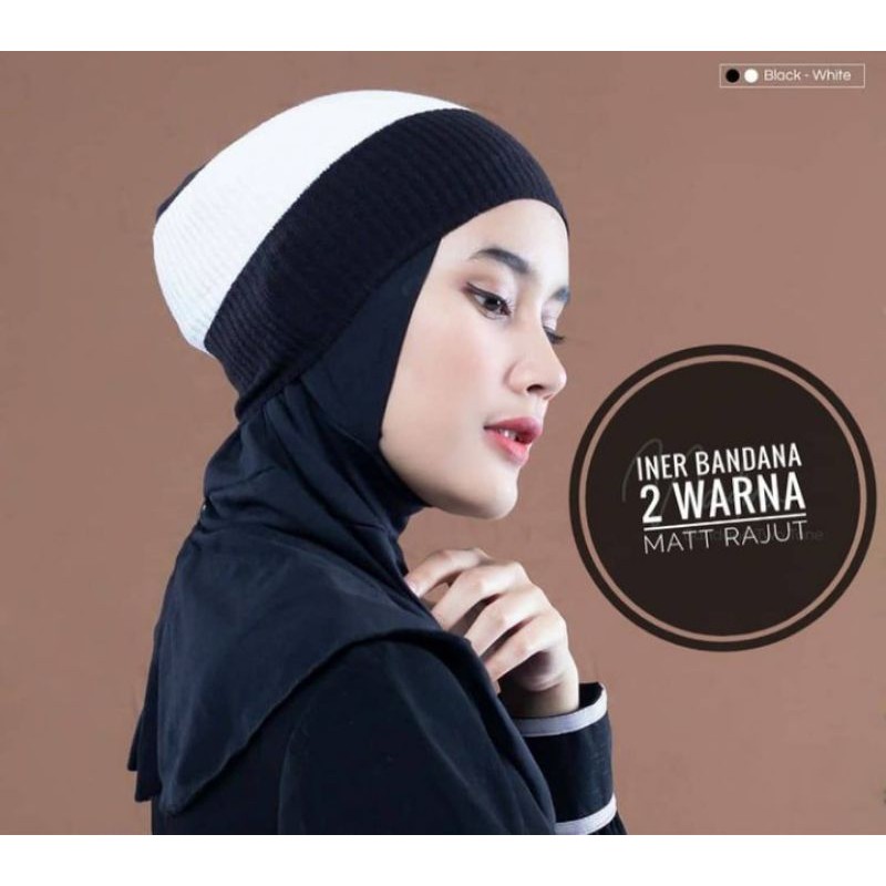 ciput rajut 2 warna / inner dalaman jilbab rajut hitam putih / ciput bandana rajut