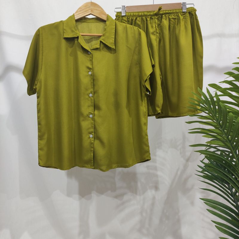 PIYAMA KANCING PENDEK | PIYAMA RAYON | BAJU TIDUR RAYON-KCB HIJAU