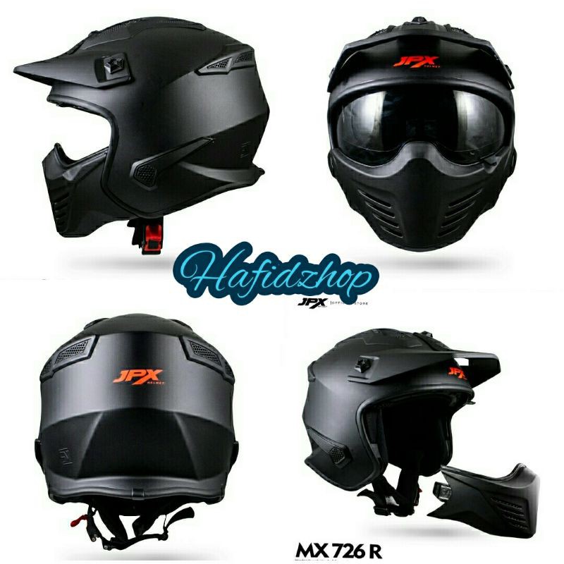 Jual Helm Jpx MX 726 R Full Face Half Face Hitam Solid Dof Murah