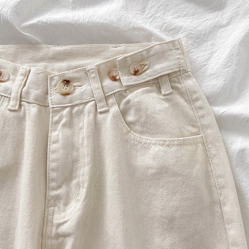 CLOTHIER - Casey Adjustable Jeans | Black Washed Cream Beige Straight Denim