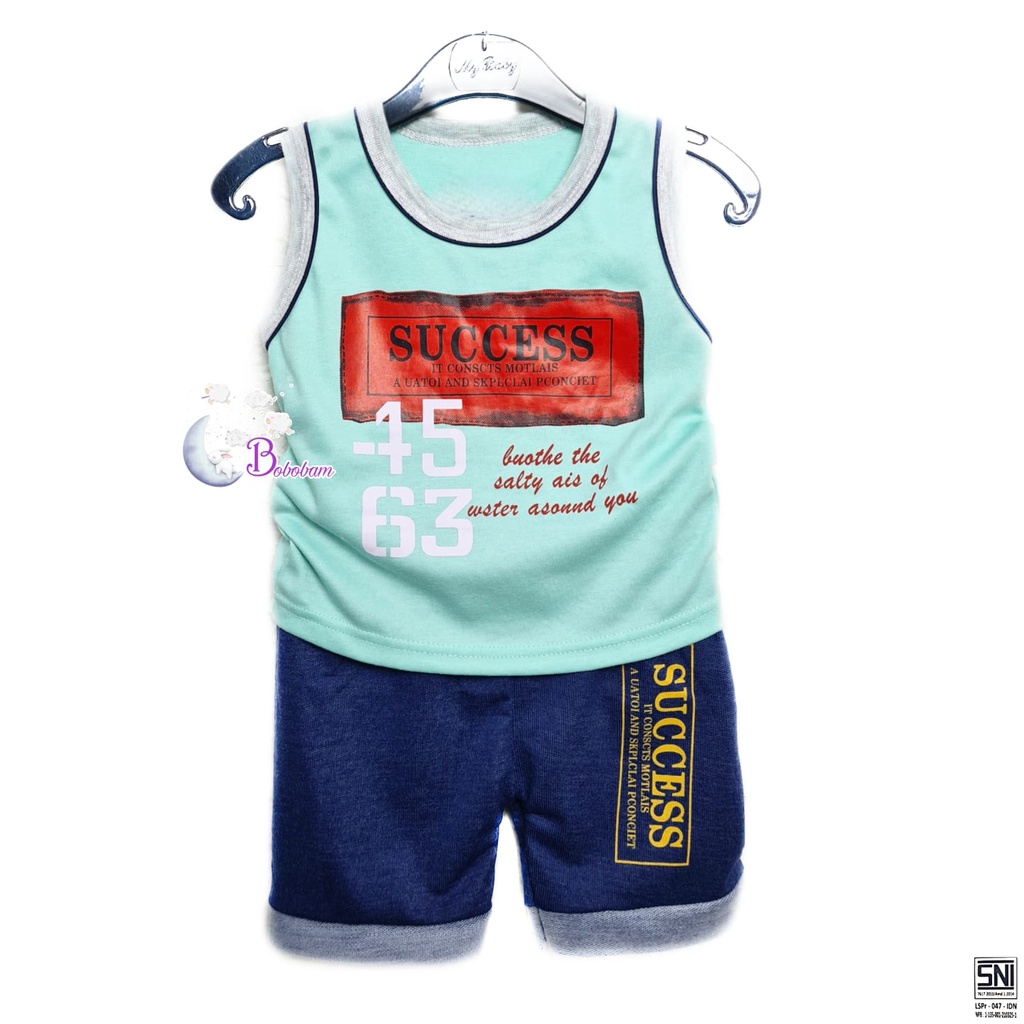 ECER BOBOBAM SINGLET SUCCESS TANGAN BUNTUNG SETELAN ANAK LAKI-LAKI