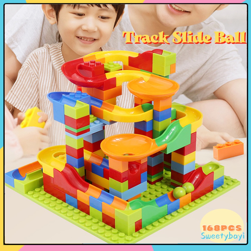 Sweetybayi CleAir O2 168pcs Mainan building block kecil Balok susun mini Marble run race maze block slide ball