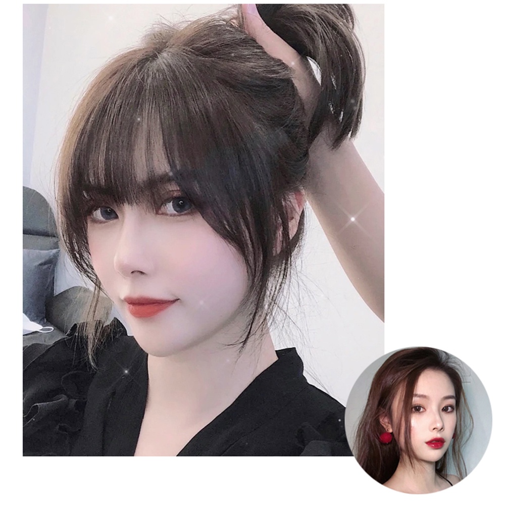 Wig Poni Udara 3D Gaya Perancis Untuk Wanita Sopak Princess Cut Poni Palsu Aksesoris Rambut