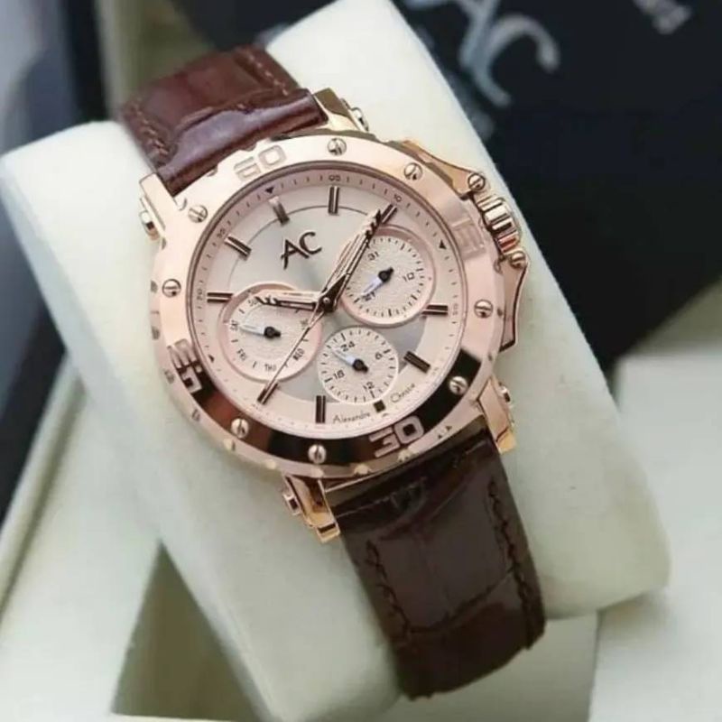 Jam Tangan Alexandre Christie AC 9205 Wanita / AC9205 BF Brown Rose Gold Original