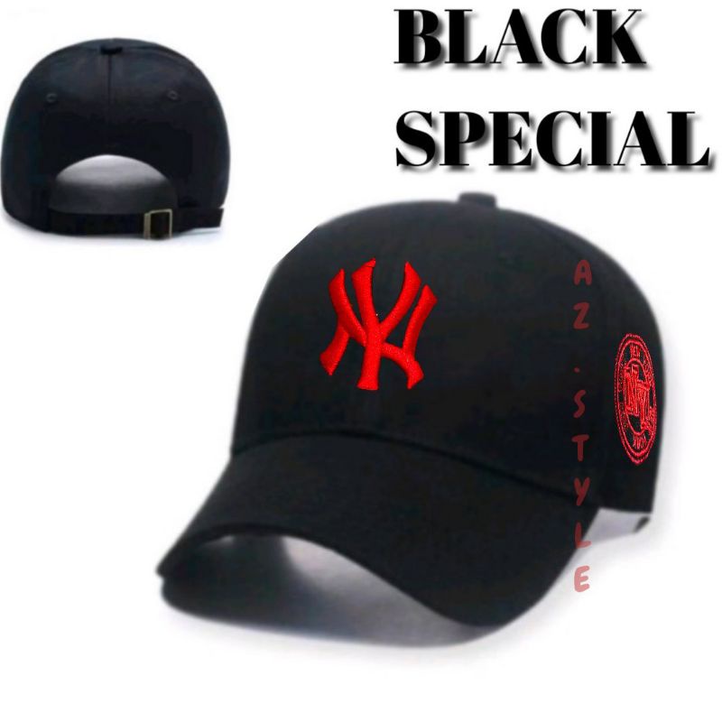 Black Special - Topi Pria Dan Wanita Super Premium Distro-NY BORDIR MERAH