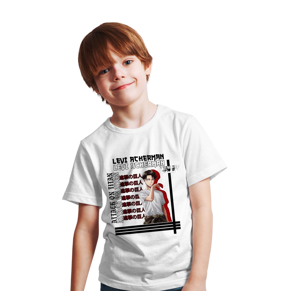 T-SHIRT KIDS LOGO LEVI FIGHTING SHINGEKI NO KYOJIN AOT STYLE ANIME