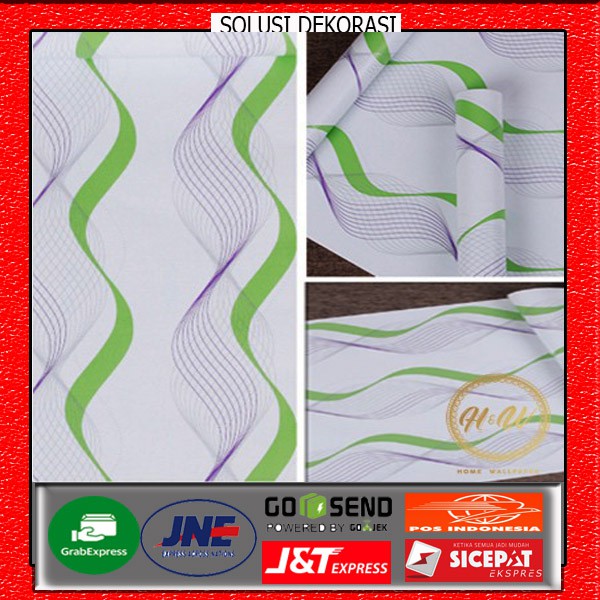 [COD] PROMO WALLPAPER STIKER DINDING - ANTI AIR- 45 CM X 10 M | motif ulir abstrak hijau silver