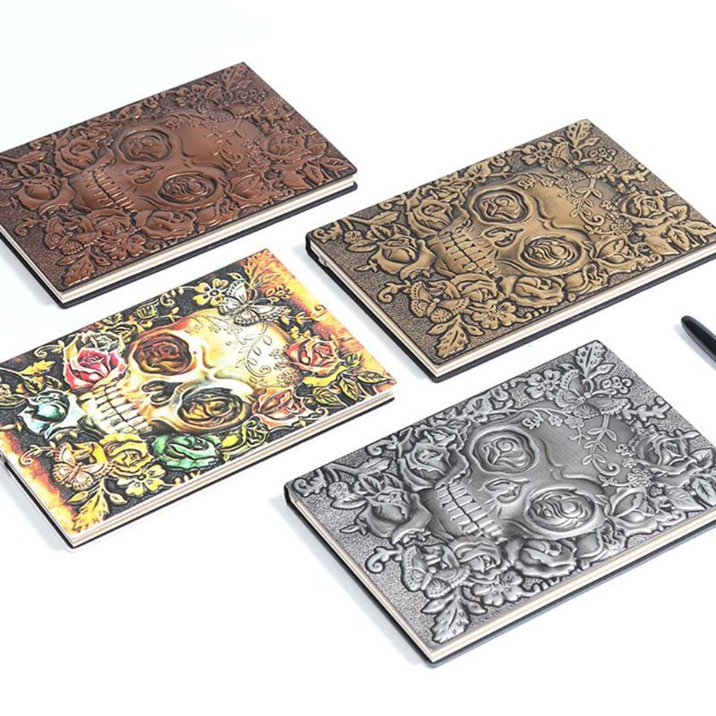 

Ongkir Gratis ya Creative Skull Flower Embossed A5 Leather Notebook Journal Notepad Travel Diary