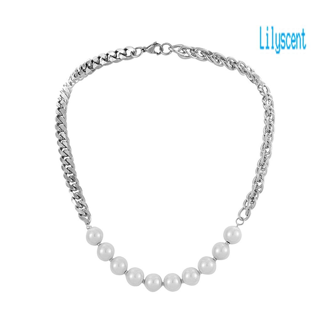 Kalung Choker Bahan Stainless Steel Aksen Mutiara Imitasi Untuk Pria