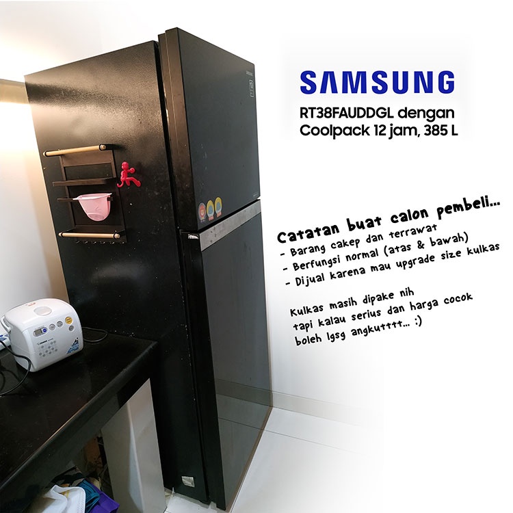 Kulkas Samsung 2 Pintu Tempered Glass Hitam Glossy RT38FAUDDGL 385 L
