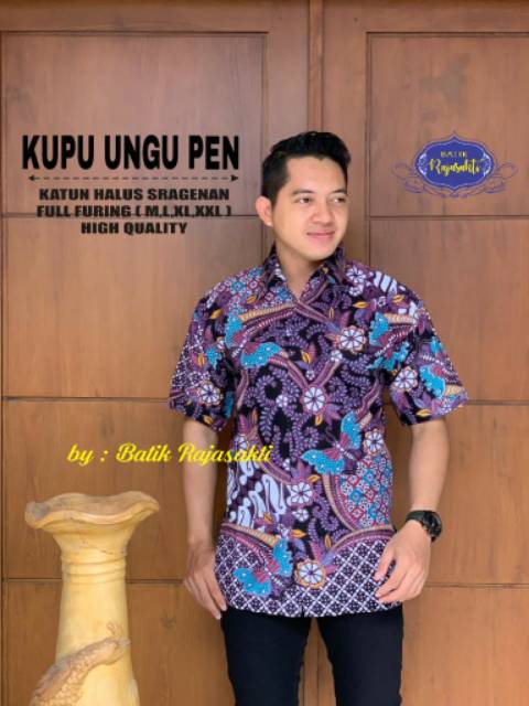 Batik Solo KUPU HIJAU Kemeja Pria Katun Halus Sragenan Full Furing