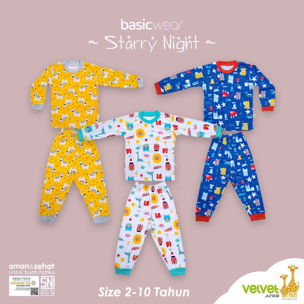 Size 2 - 10  VELVET PIYAMA BOY  GIRL Baju / Celana Panjang Starry Night here come the sun vv