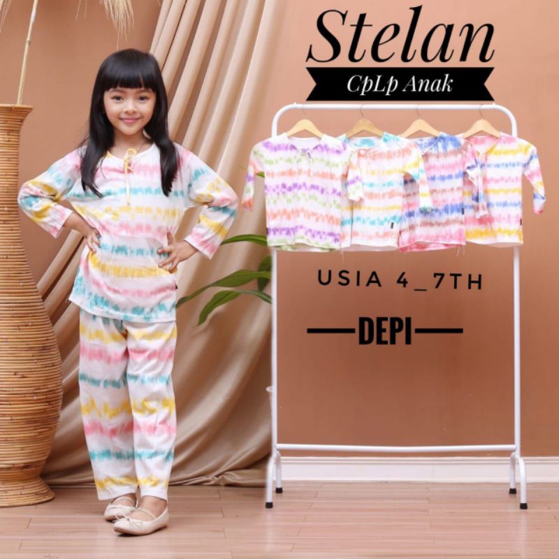 Setelan Anak Perempuan Motif Tiedye Pelangi Usia 5-6 Tahun Piyama Anak Lengan Panjang Kekinian