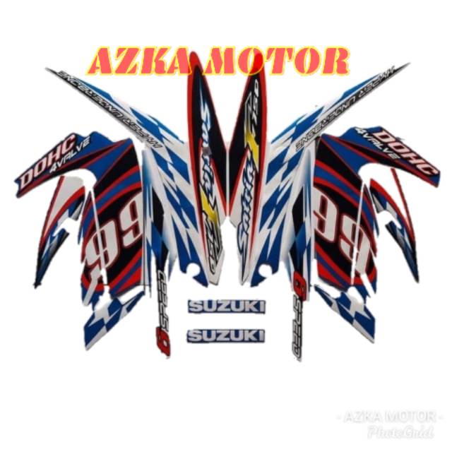 Sticker Striping suzuki Satria F 150 2012 putih biru / striping satria fu barong biru putih model 99