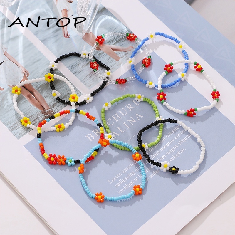 Fashion Tenunan Warna-warni Manik-manik Daisy Anklet / Gelang Beach Resort Style Accessories ANTOP