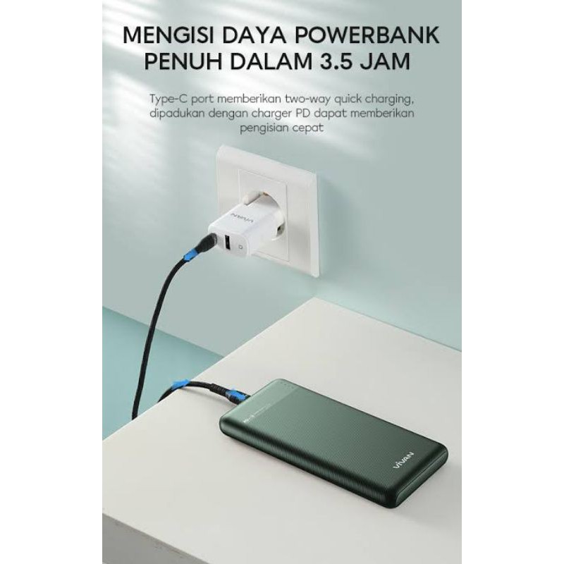 VIVAN M-10 Power Bank 10000mAh PD QC3.0 Fast Charging 18W Powerbank 2 Input 2 Output 18Watt Original