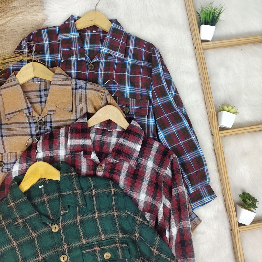 JAKET TARTAN FLANEL JUMBO BIGSIZE OVERSIZE CROP LD 120 130 140 (COD)