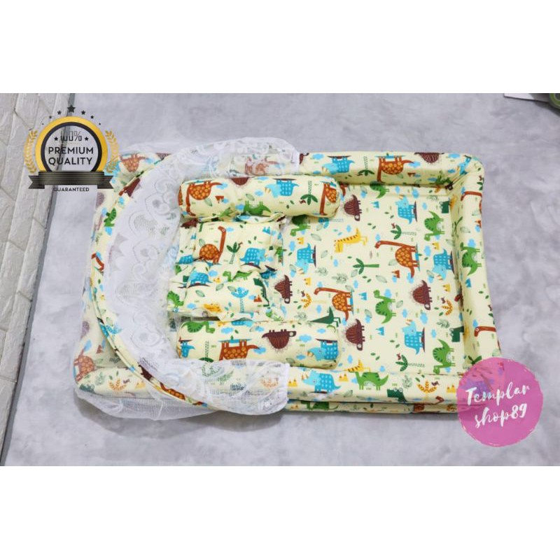 kasur bayi kelambu set bantal guling kolam dino cream