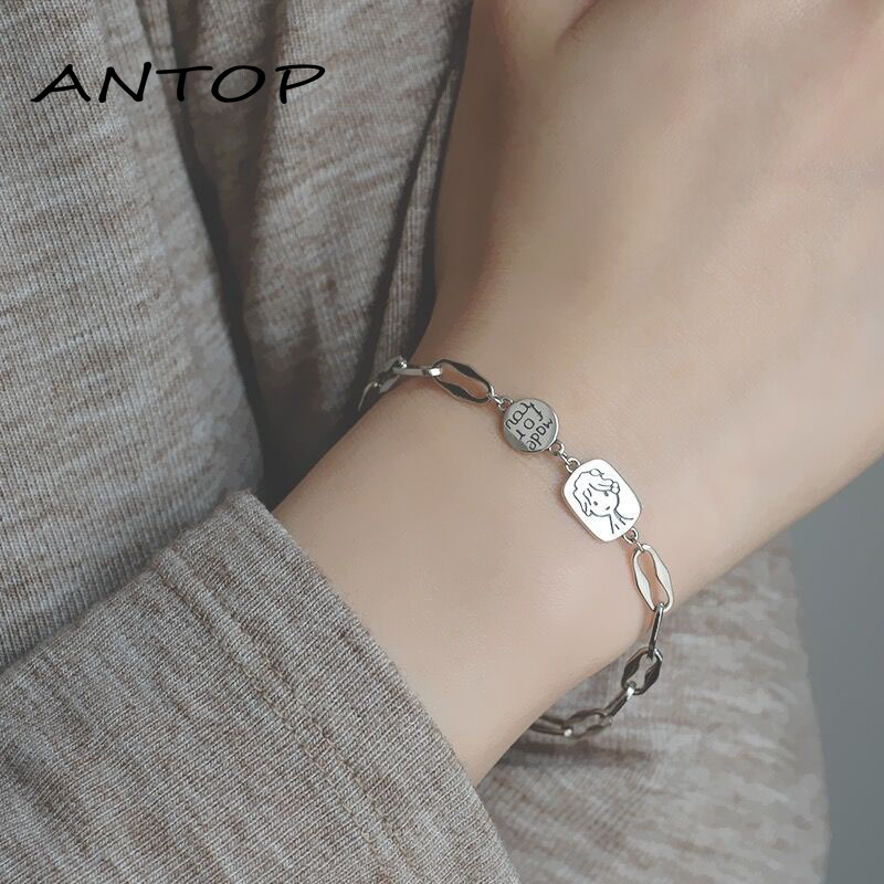 Gelang Bangle Desain Little Prince Warna Silver Gaya Retro Korea Untuk Wanita