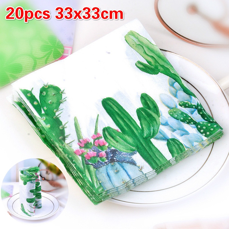 Green Printed Cactus Napkin Cafe Wedding Party Tissue Disposable Napkins Placemat Napkin Kitchen  Catering