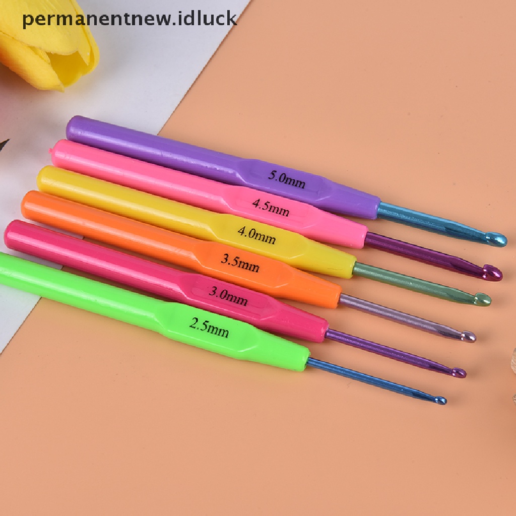 6 Pcs / set Kait Renda Rajut Bahan Aluminum Dengan Gagang Plastik