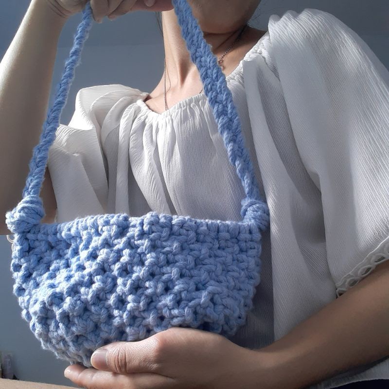 Tas Handmade / Tas Macrame / Macrame Rajut Baguette Bag / Macrame Tas Kecil