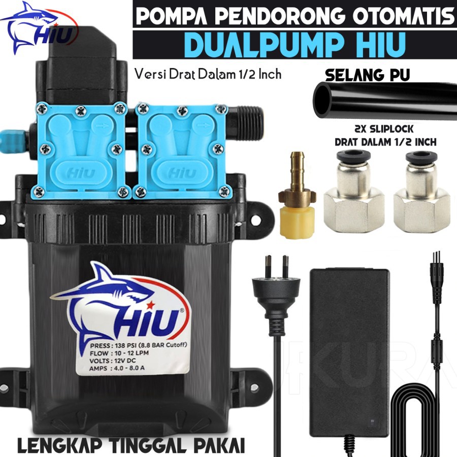 Pompa Air DC Paket Lengkap Pendorong Hiu DualPump Serbaguna Konektor Slip Lock - Drat Dalam