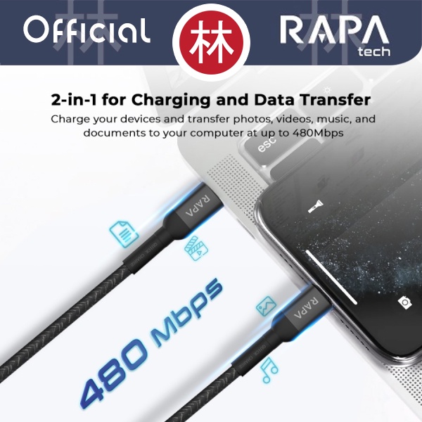 RAPAtech DC1011 - LINE I - USB-A to USB-C Cable Type-C 3A QC 3.0 100cm