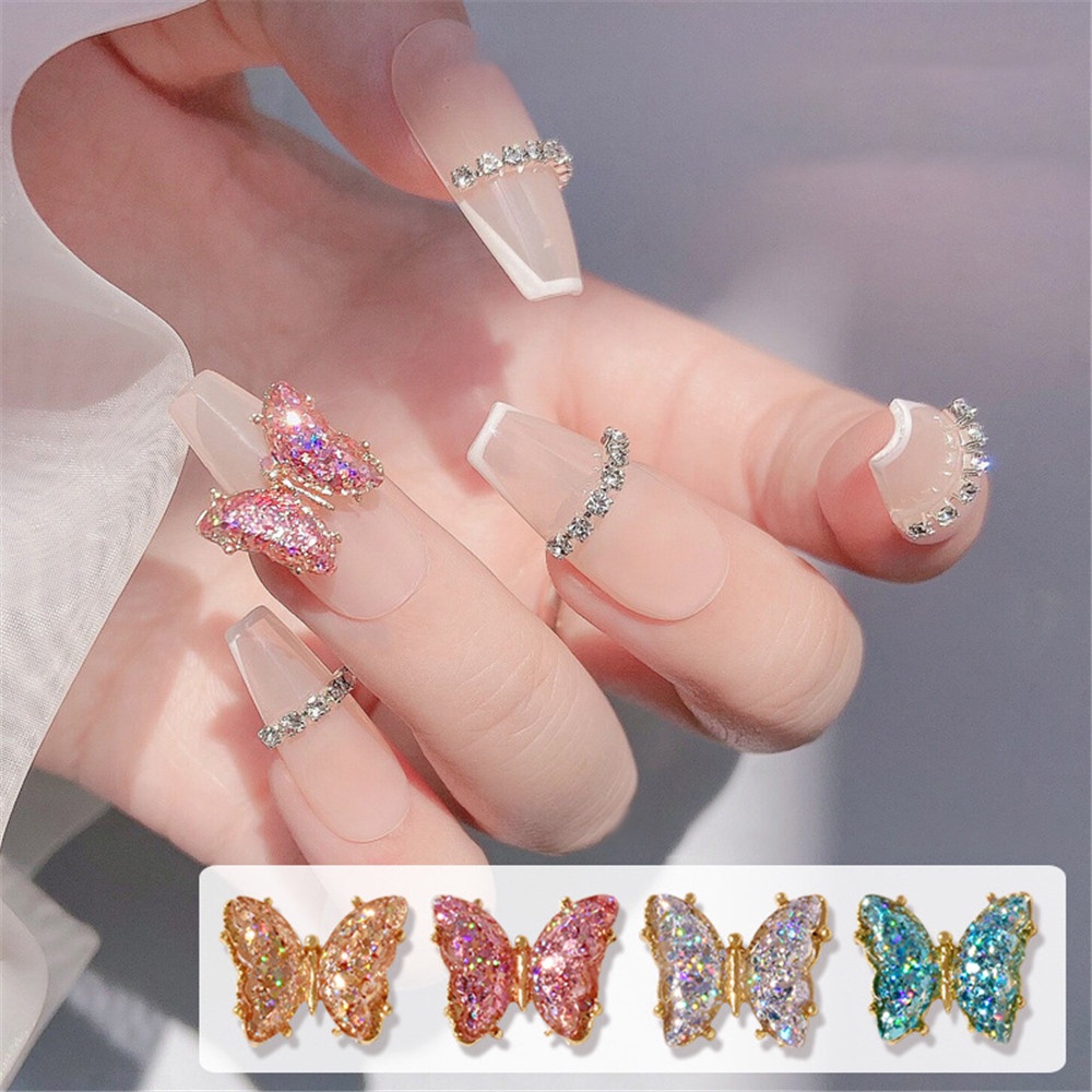 1pc Patch Kupu-Kupu Bahan Resin Aksen Kristal Warna-Warni Untuk Dekorasi Nail Art