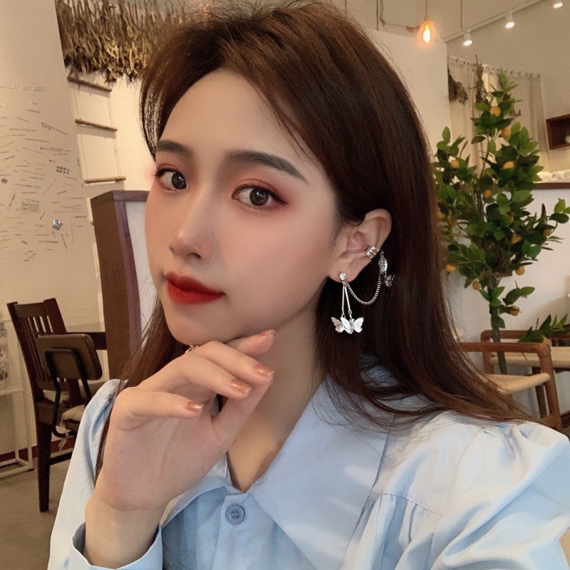 Anting Klip Tulang Telinga Bentuk u Bahan S925 Silver Aksen Berlian | Anting Bentuk Pita | Aksesoris Rambut Untuk Wanita | Anting Bahan Stainless Steel | Kotak Hadiah Untuk Hadiah