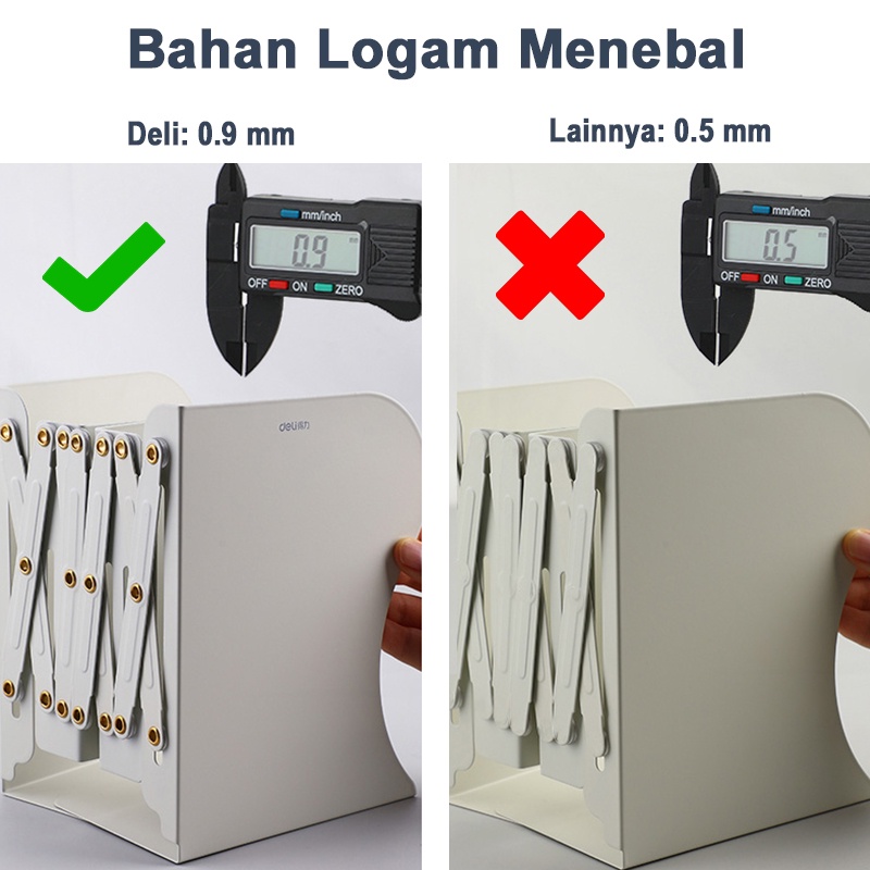 Deli Pembatas Buku Besi Penahan Buku Penyangga Buku Aesthetic Dapat Ditarik 3 Layer Book Stand Retractable Book End