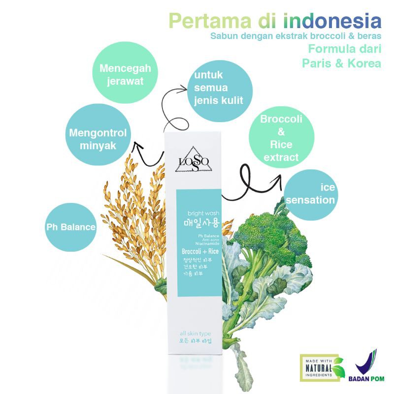 LOSSO BRIGHTENING WASH /SABUN CUCI MUKA. MENCERAHKAN WAJAH. CEGAH JERAWAT
