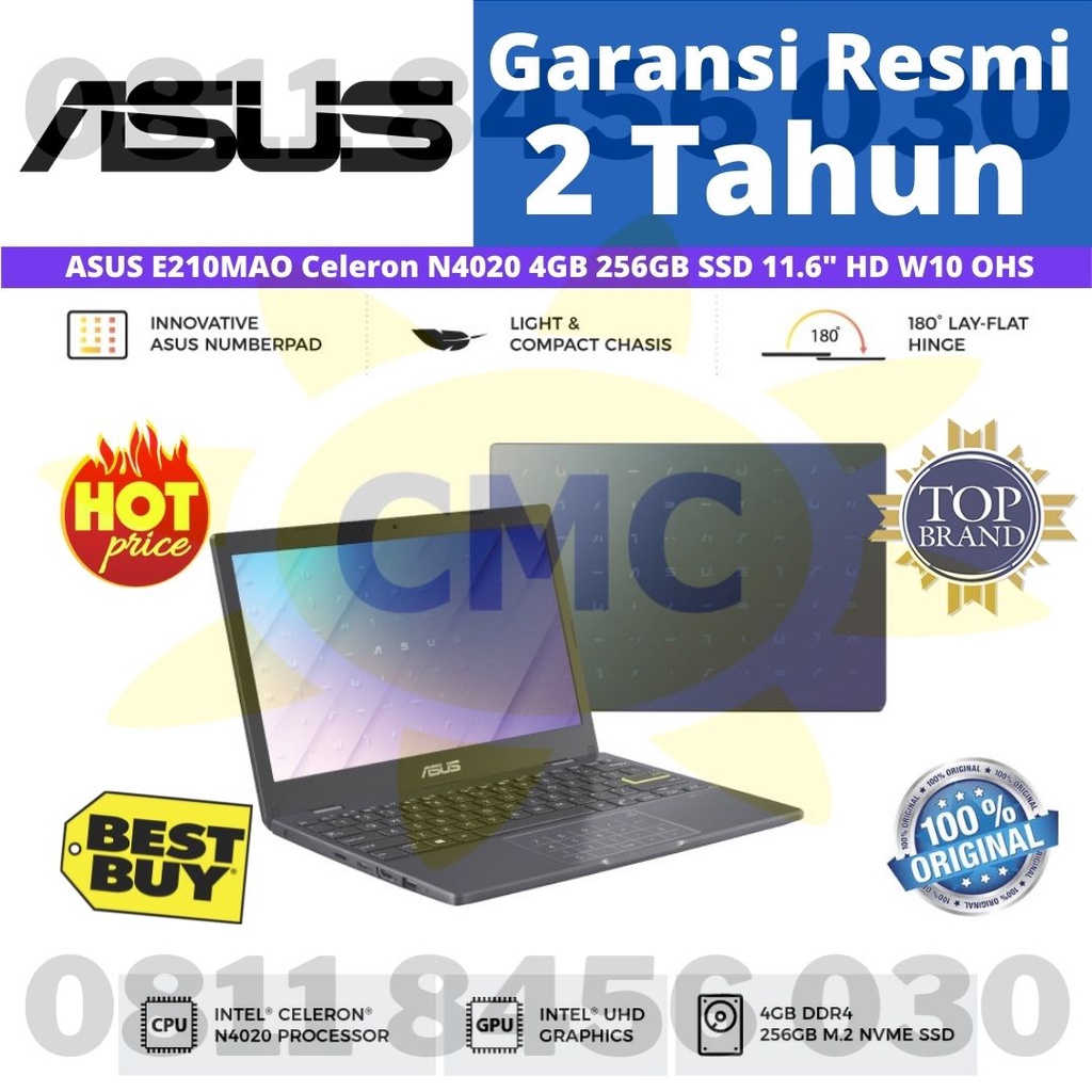 ASUS E210MAO Celeron N4020 4GB 256GB SSD W10 OHS 11.6&quot; NumberPad