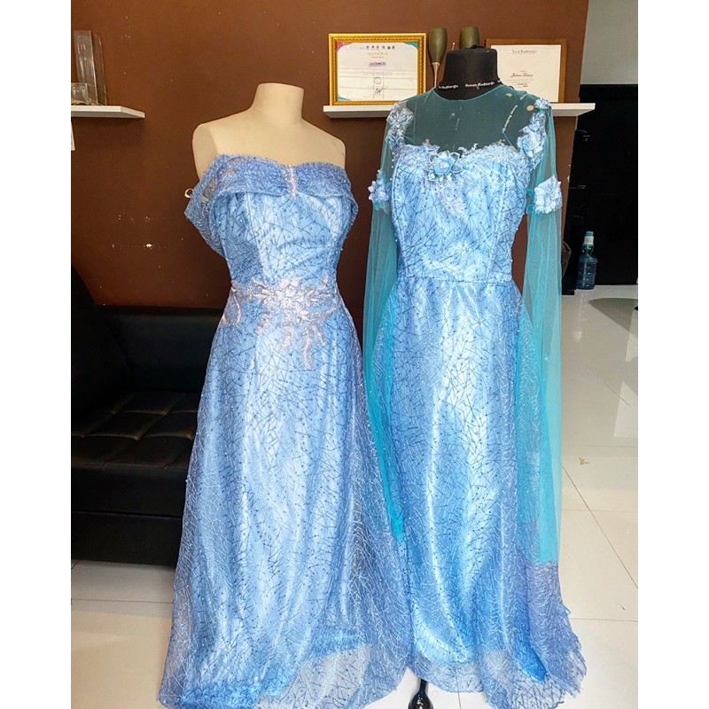 Sewa set gaun mama pengantin biru frozen. harga per buah gaun