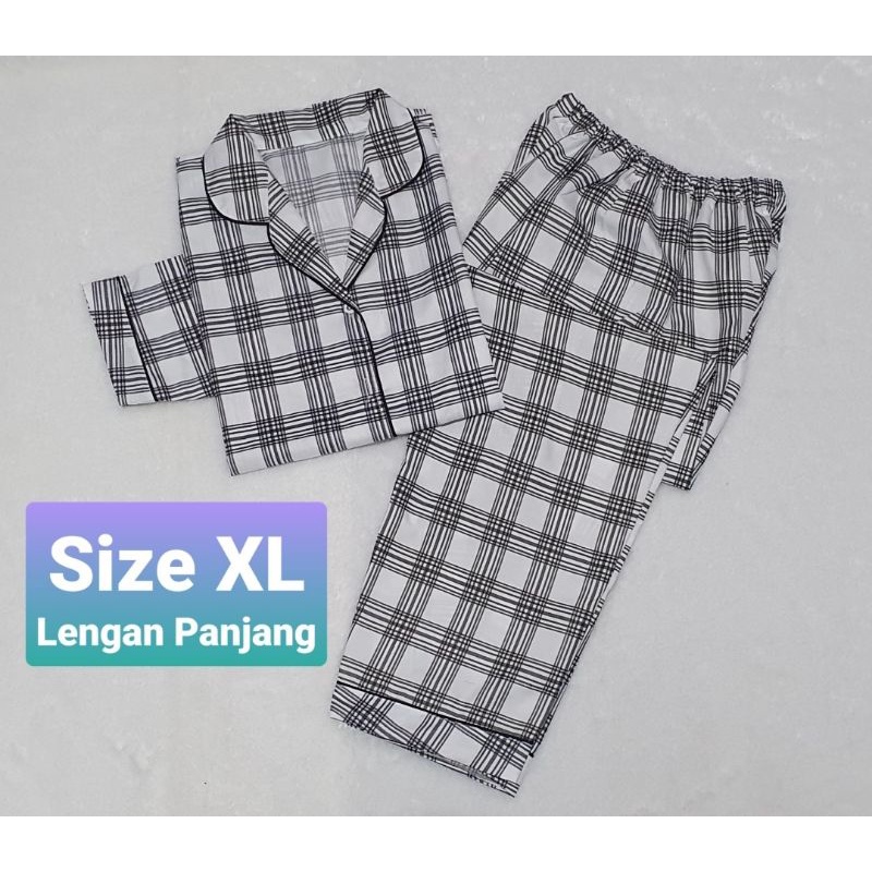 Setelan Lengan Pendek Piyama Baju Tidur Wanita Guilen Kotak Pajamas Cewek Dewasa Kekinian Abg-XLKelita Pajng Putih