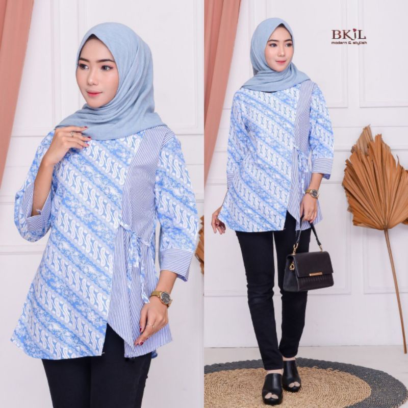 tey-17 Batik wanita ASJ SA HRB026 Kenongo Kemeja Tosca Pendek-Simply navy