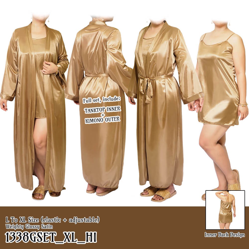 kimono wedding set baju tidur satin GSET_XL gold big size jumbo
