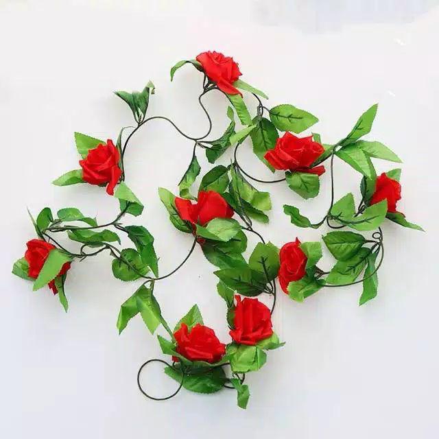 NFS357 bunga rambat dekorasi ruangan bunga Artifisial bunga palsu-Rose Merah