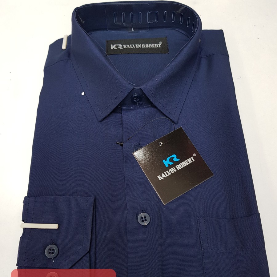 Lesta Langgeng Kemeja Formal Pria Lengan Panjang Bahan Kain Katun Warna Biru Dongker/navy Polos REGULER