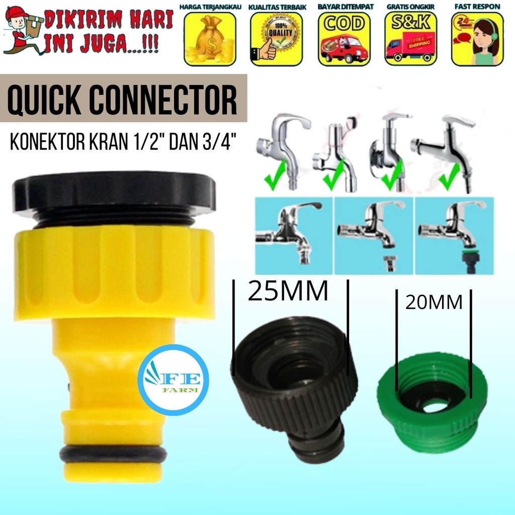 Konektor Kran Air  1/2&quot; or 3/4&quot; Double Drat Ulir Quick Connect 1/2&quot; atau 3/4&quot;  Termurah FEFARM