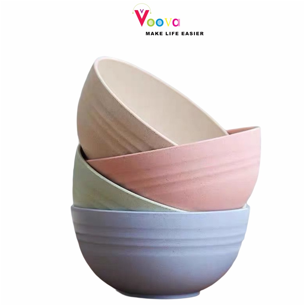 VOOVA 15CM Dan 17CM Mangkok Wheat Straw Bowl dan Piring /Mangkuk Plastik Microwave Warna Warni /Gand