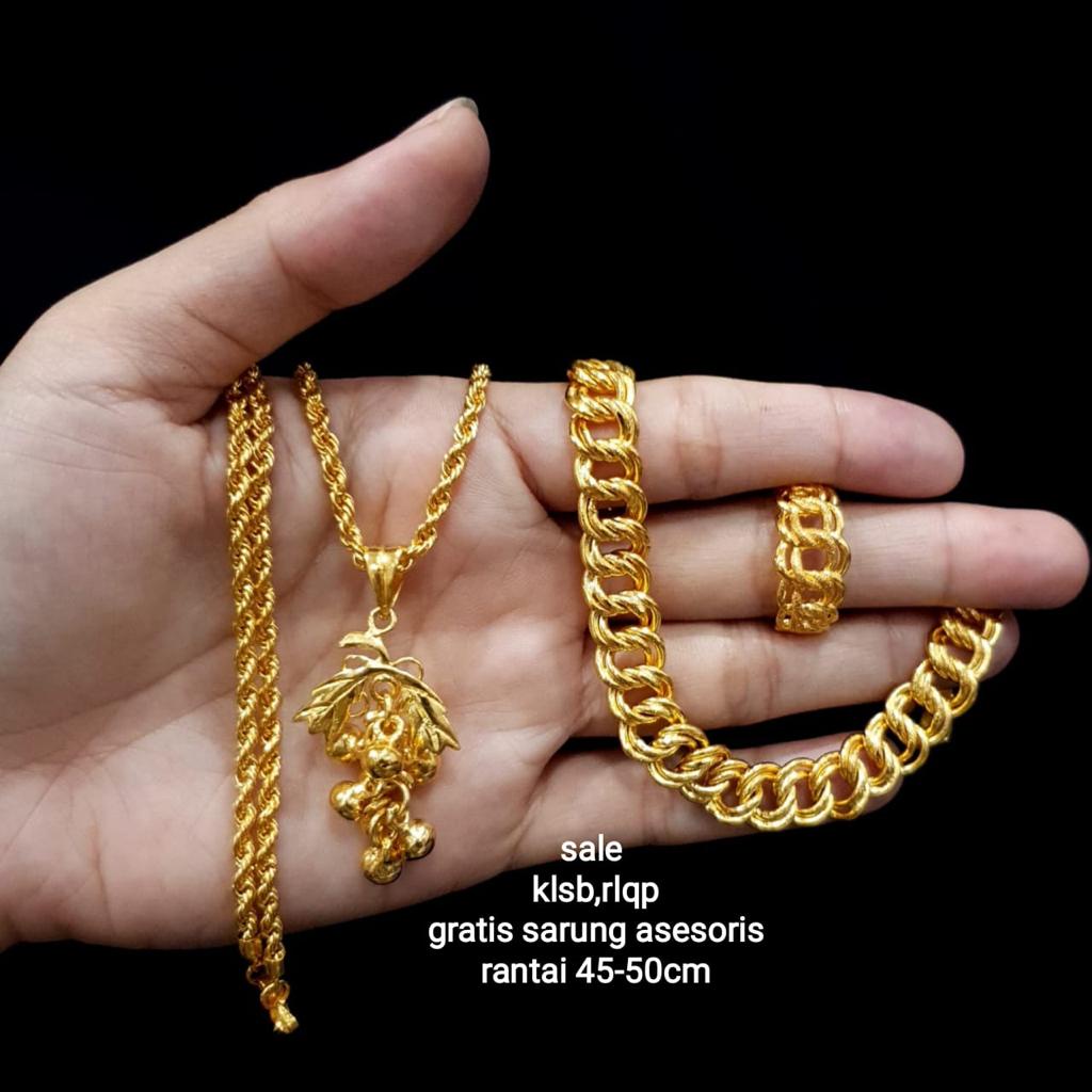 Set Anggur Perhiasan Lapis Emas 24k Wanita Replika Perhiasan Import Premium
