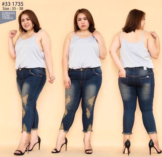  Celana  jeans  cewek wanita sobek  ripped destroy bigsize 