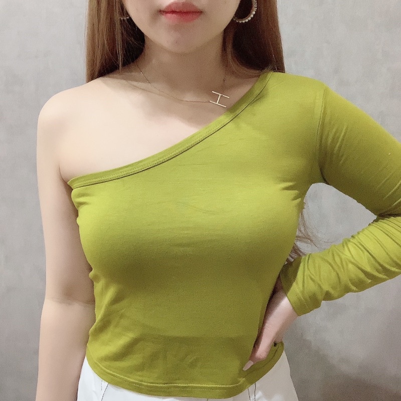 Neon One Shoulder Long Sleeve Top | Atasan Wanita Korean Fashion | Maimon Grosir