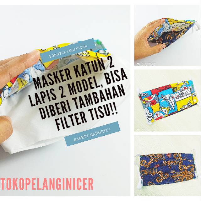 Masker Kain 2 Lapis Katun 3 Lapis Jika Tambah Filter Tisu/ Masker Kain Anti Debu Kesehatan