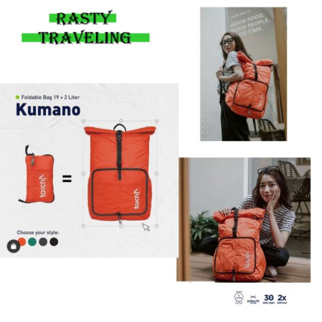 Tas punggung tas lipat tas ransel Kumano 19+2 liter torch original