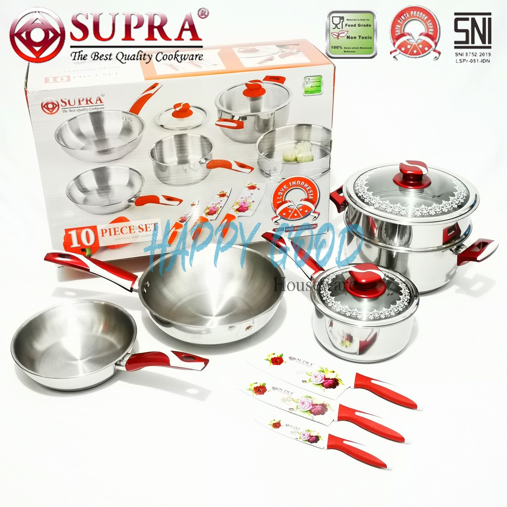 SUPRA 10PCS I LOVE INDONESIA COOKWARE SET/PANCI SET + PISAU SET IMPACT BOTTOM