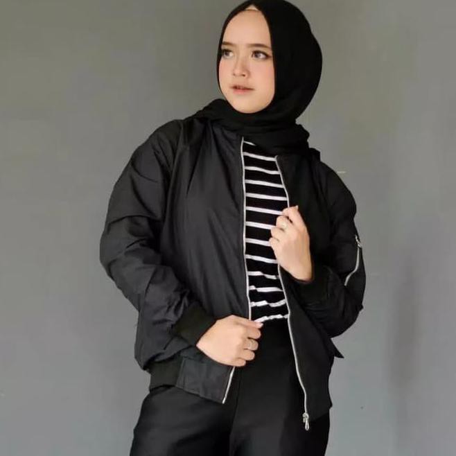 O0Ct Jaket Bomber - Jaket Bomber Parasut - Jaket Bomber Cewek - Hitam 59Jj