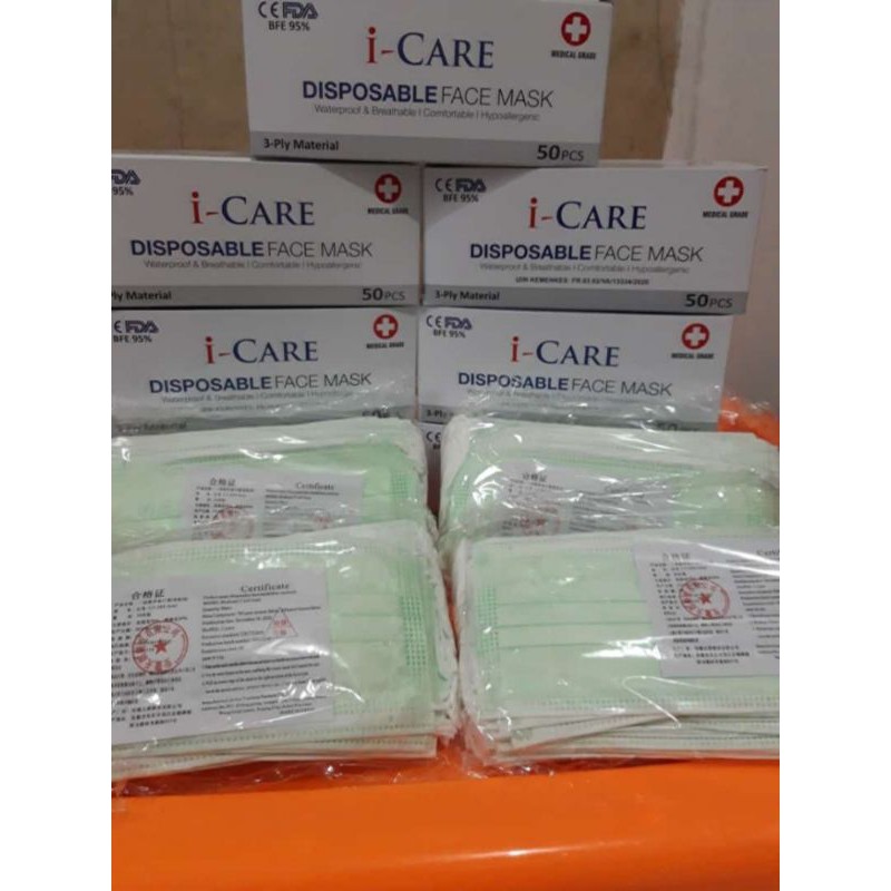 Masker iCare 3ply earloop (embos icare), 1box 50pcs